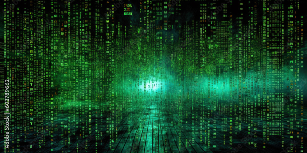 Generative AI. Binary code with neon rays on a black background. Computer language, binary code, background, illustration, technology. Illustration with binary programming codes. technology. Generative AI. Binary code with neon rays on a black background. Computer language, binary code, background, illustration, technology. Illustration with binary programming codes. technology.