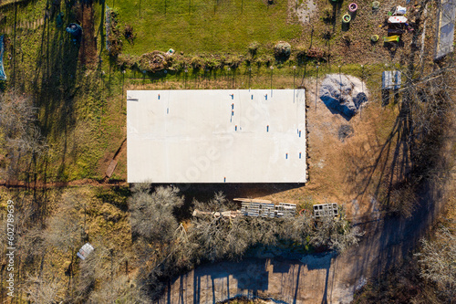 Aerial Drone Shot Of Foundations, Construction Site Platform © Filip
