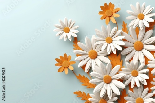 Daisy Flowers on plain pastel color background. Generative Ai