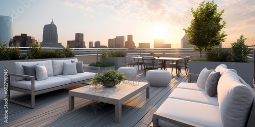 Sleek Modern Rooftop Lounge View AI Generated Generative AI