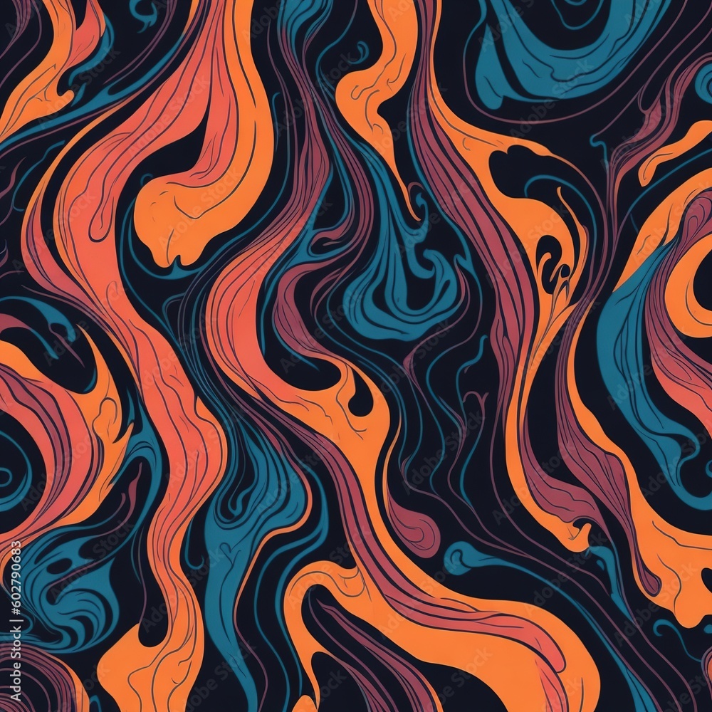 A seamless pattern with orange and blue swirls Generative AI A seamless pattern with orange and blue swirls Generative AI