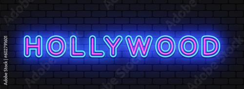 Hollywood Neon poster on black backdrop. Retro hollywood neon, great design for any purposes. Vector art illustration