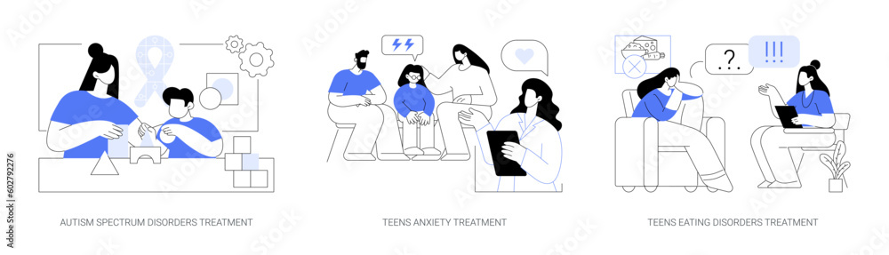 Child and adolescent psychiatry abstract concept vector illustrations.