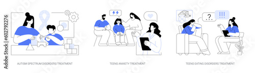 Child and adolescent psychiatry abstract concept vector illustrations.