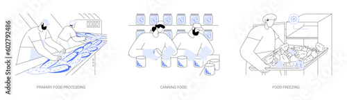 Food processing abstract concept vector illustrations.