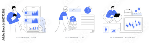 Cryptocurrency market abstract concept vector illustrations.