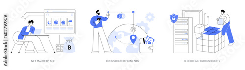 Blockchain technology use abstract concept vector illustrations.