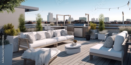 Sleek Modern Rooftop Lounge View AI Generated Generative AI