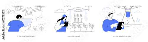 Agricultural drones abstract concept vector illustrations.