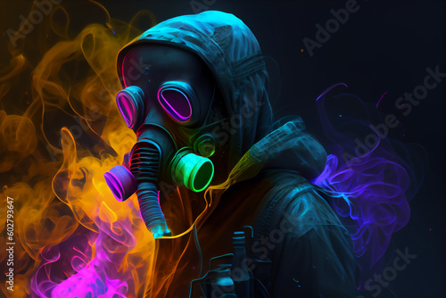 Conception of a hacker with color smoke in background
