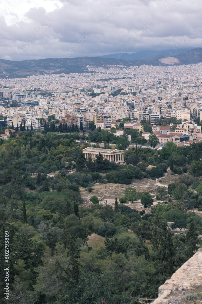 The temple of hephaestus in Athens Greece seen from above 