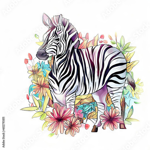 Zebra Wildlife Portrait  Watercolor and Vector Elements  Generative AI