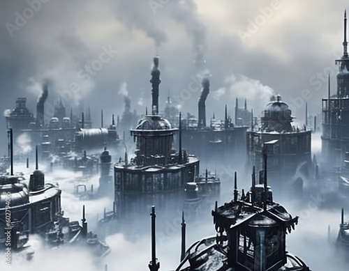 image of a city in the style of frostpunk photo