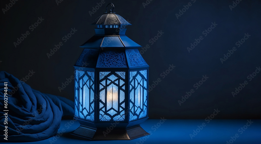 Islamic lantern with copy space background. Generative Ai 
