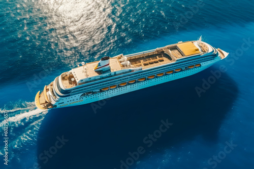 aerial view at the cruise ship, in the middle of the sea, generative ai © VicenSanh