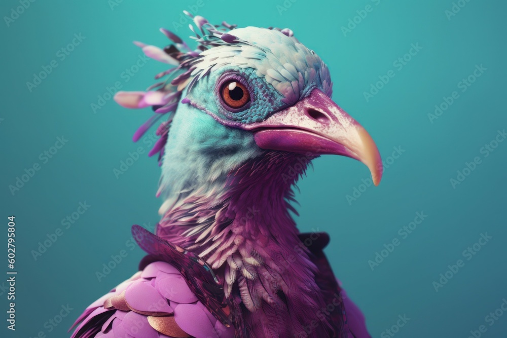 Anthropomorphic bird dressed in human clothing. humanized animal concept. AI generated, human enhanced