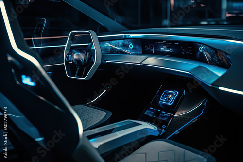 cockpit of futuristic autonomous car, generative ai © VicenSanh