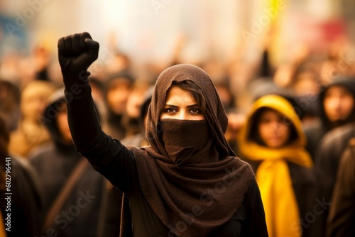 Fotografering Arab woman protesting at a social rally