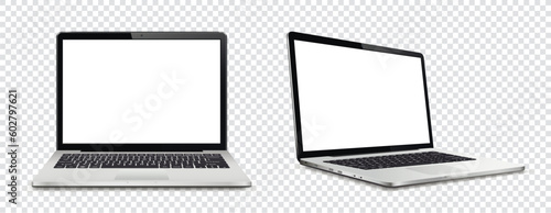 Laptop computer with white screen on transparent background