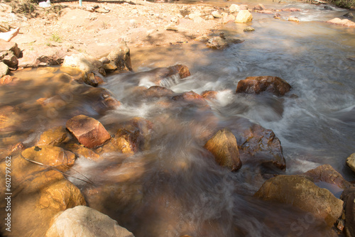 The small river known as Rio dos Goianos that flows into the Waterfall Known as Cachoeira Boqueirao in Paranoa  Brazil  near Brasilia