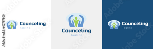 Counseling business logo design set, mental illness help modern logotype symbol, psychologist emblem concept, psychiatric editable commercial illustration, branding, brand identity isolated