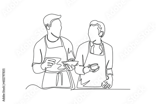 Single one line drawing cooking class. Class it up concept. Continuous line draw design graphic vector illustration.