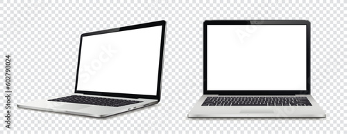 Billede på lærred Laptop computer with white screen on transparent background