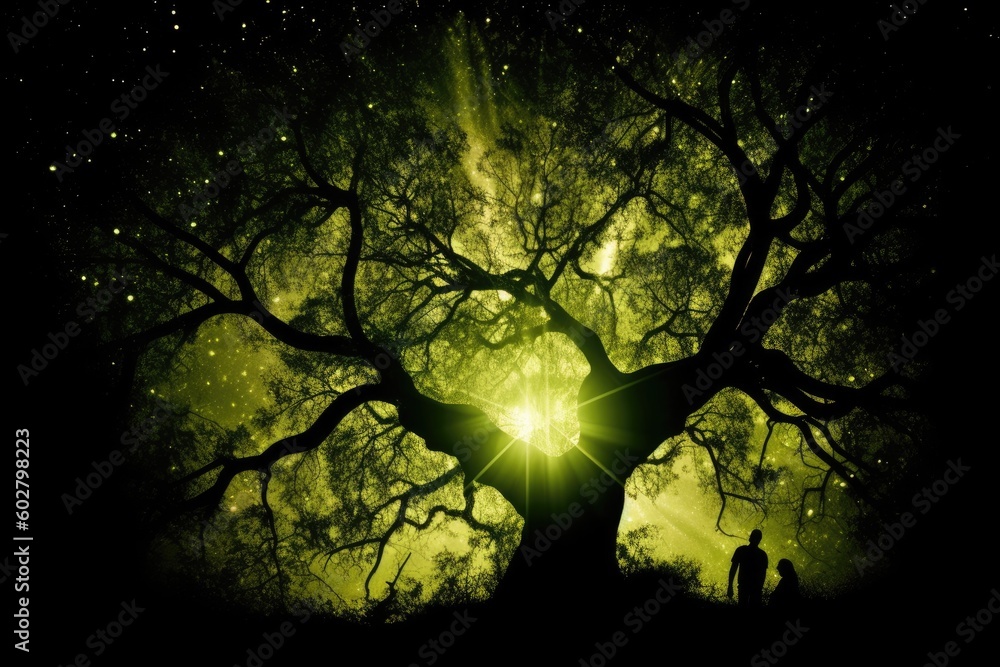 Naklejka premium man enjoying the sunlight under a tree Generative AI