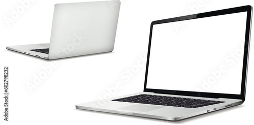 Laptop front and back side mockup isolated on white background