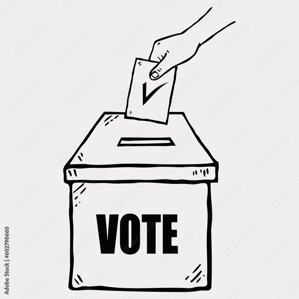 Sketch of hand putting vote bulletin into ballot box . Election concept sign, vector illustration Sketch of hand putting vote bulletin into ballot box . Election concept sign, vector illustration