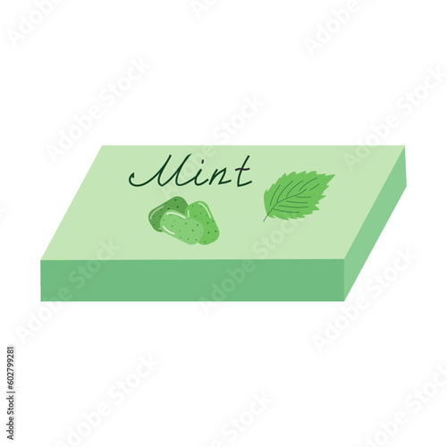 Mint flavor chewing gum. Fresh breath, hygiene. Packaging with gum. Vector flat illustration.