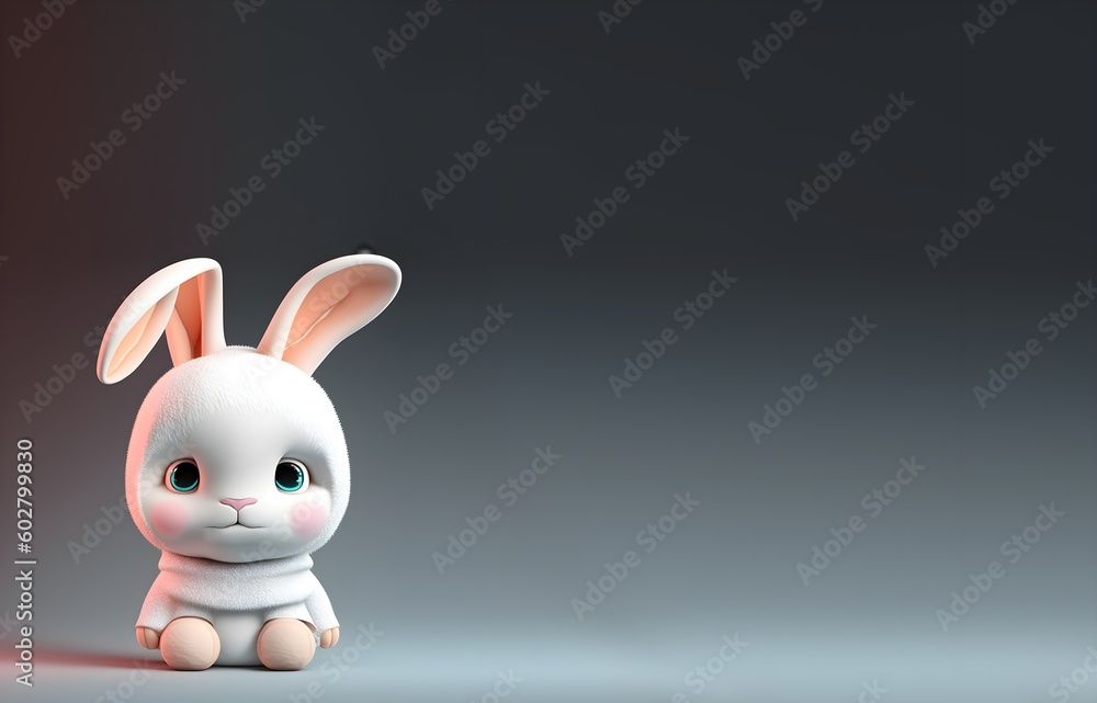 Obraz premium Fondo oscuro con conejito tierno 3d render realista. Generado con tecnología IA