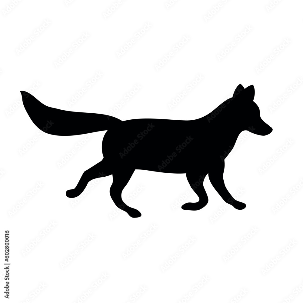 Vector hand drawn flat fox silhouette isolated on white background