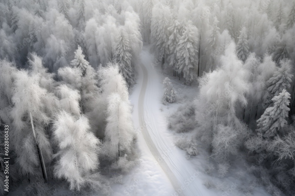 snow-covered forest seen from above Generative AI snow-covered forest seen from above Generative AI