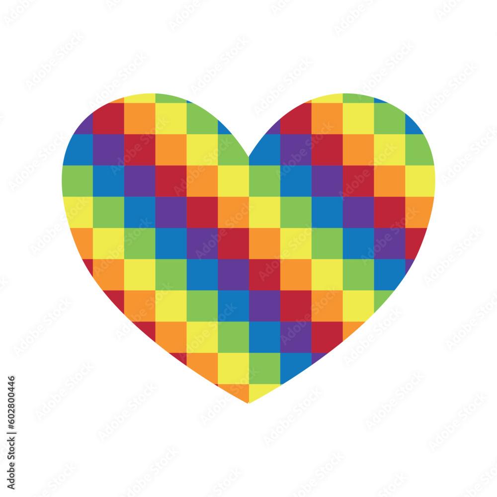 Vector flat checkered chessboard lgbt flag heart isolated on white background Vector flat checkered chessboard lgbt flag heart isolated on white background