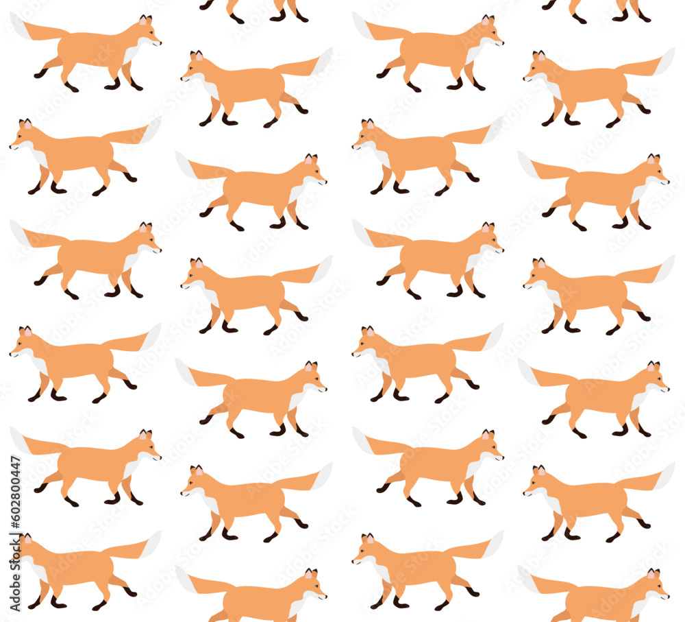 Vector seamless pattern of hand drawn flat fox isolated on white background