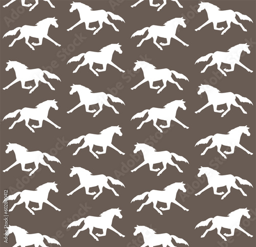 Vector seamless pattern of hand drawn trotter horse silhouette isolated on brown background