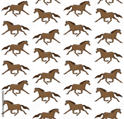 Vector seamless pattern of hand drawn doodle sketch colored trotter horse isolated on white background