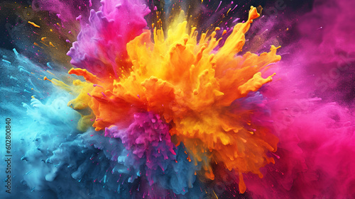 Explode of color paint or powder, abstract colorful background, illustration, generative AI