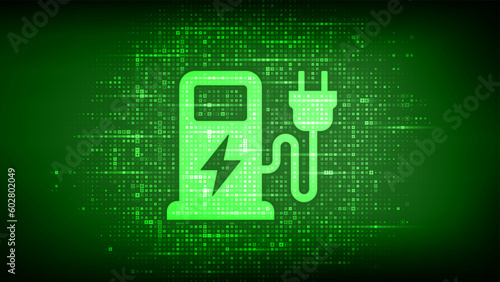 Charging station icon made with electricity signs. Electric vehicles charging point. Electric Supply Station. Energy Efficiency. Alternative fuel. Green energy technology. Vector illustration.
