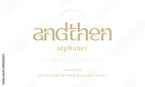 Andthen abstract digital technology logo font alphabet. Minimal modern urban fonts for logo, brand etc. Typography typeface uppercase lowercase and number. vector illustration