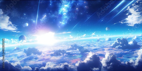 cartoon style blue sky and sun