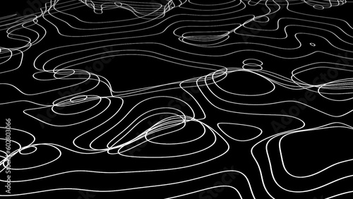 Black and White 3D Topographic map background concept abstract background. Space Geography Wavy curve lines background 