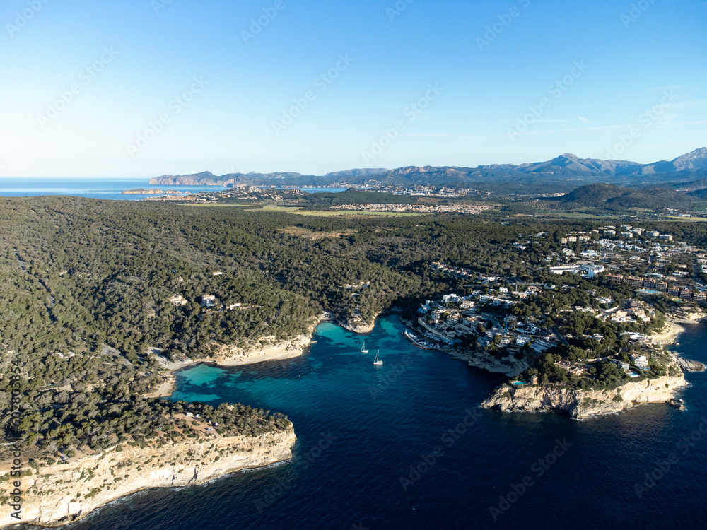 Portals Vells beaches aerial view in Calvia, Mallorca, Balearic Islands