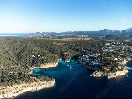 Portals Vells beaches aerial view in Calvia, Mallorca, Balearic Islands