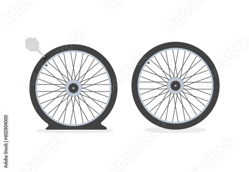 two broken or good bicycle tyres cartoon icon