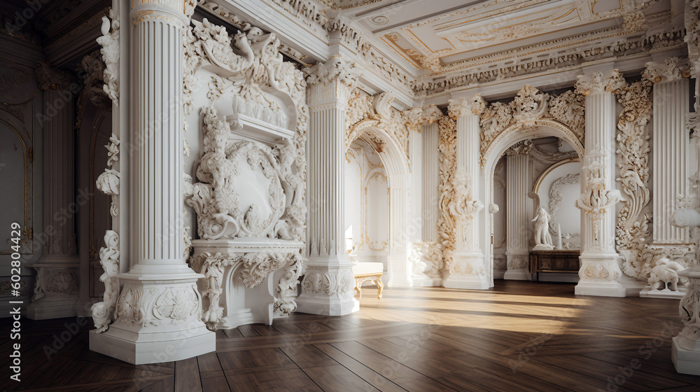 Luxury interior design of the royal palace with columns and beautiful walls. Generative ai illustration