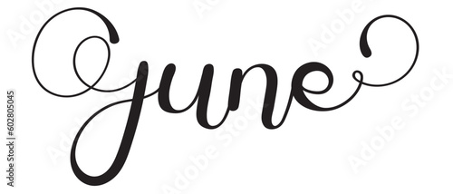 Hello June. JUNE month calligraphy vector with ornaments. Decoration calendar. Illustration month Marh and hello spring