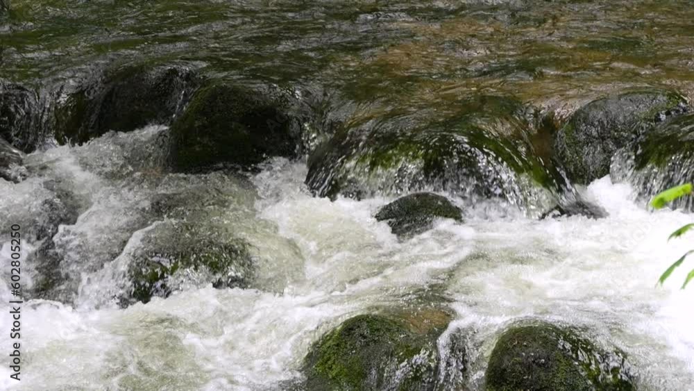 Seething picturesque clean mountain river in slow motion. The strength and beauty of a mountain stream Seething picturesque clean mountain river in slow motion. The strength and beauty of a mountain stream