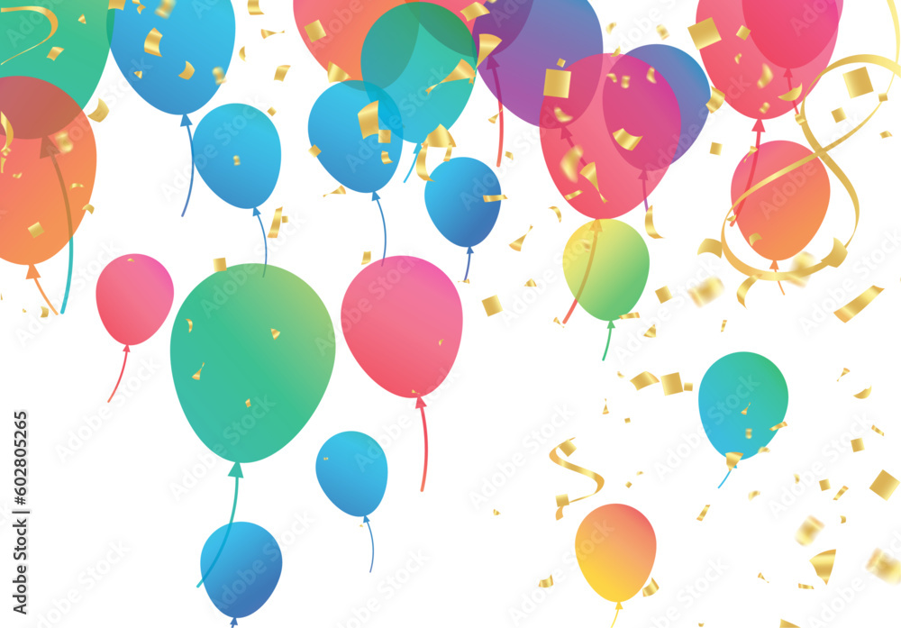 Confetti background with Party poppers and air balloons isolated. Festive vector illustration.Lettering Happy Birthday To You
